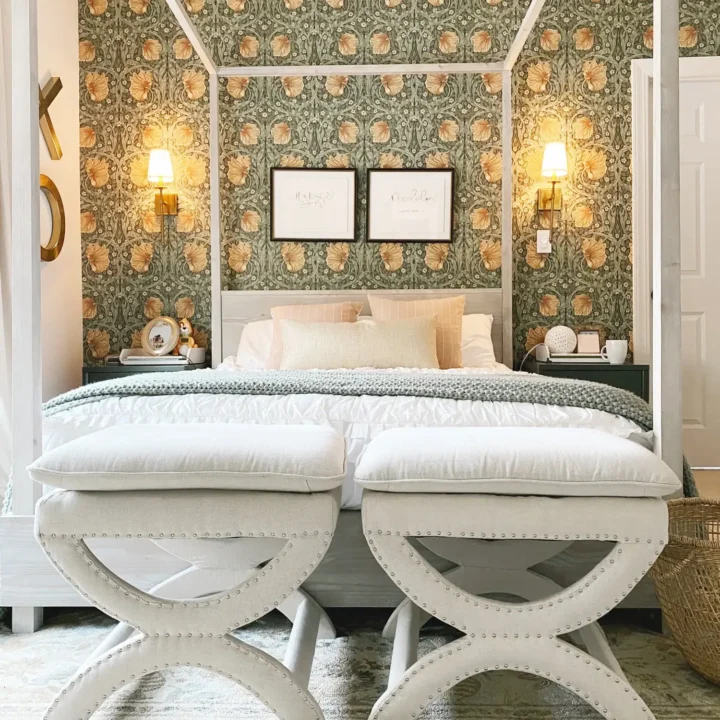 Image for Canopy Bed And Golden Floral Wallpaper