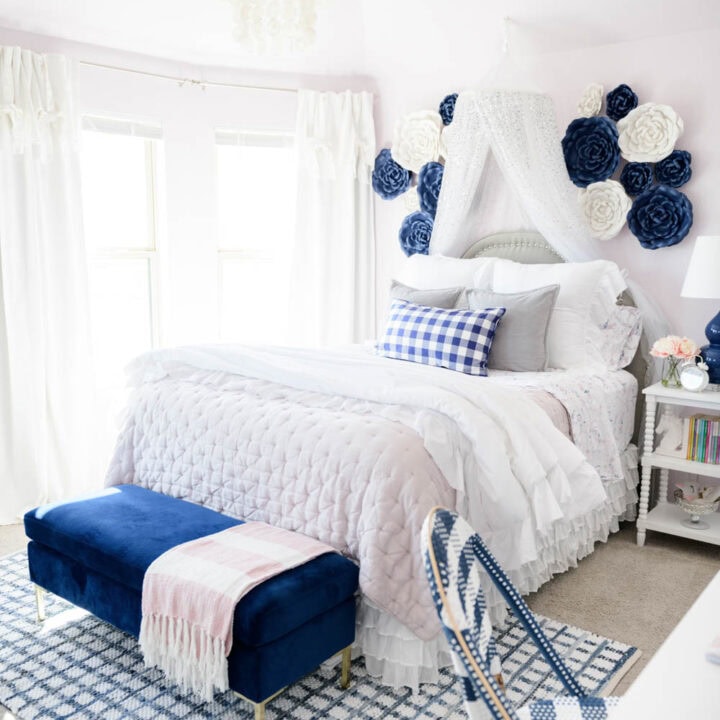 Image for Blue And White Flower Accents With Ruffled Bedding