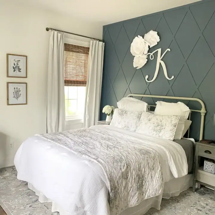 Image for Teal Accent Wall, Monogram Decor + White Bedding