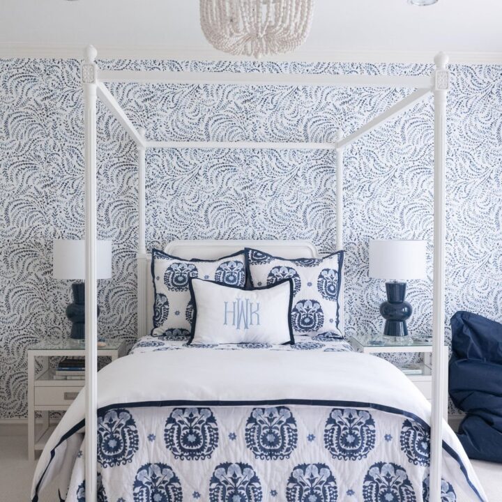 Image for Blue Patterns and White Canopy Bed