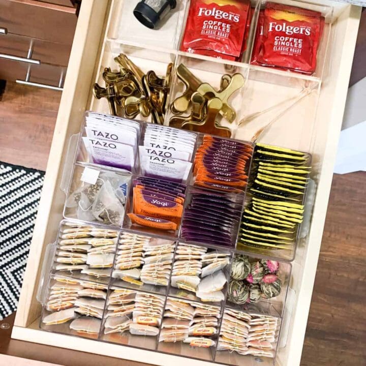 Image for Stacked Tea Bags and Coffee Singles in Clear Dividers