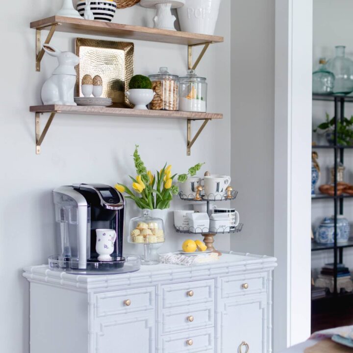 Image for Soft Gray Cabinet With Wooden Shelf Decor