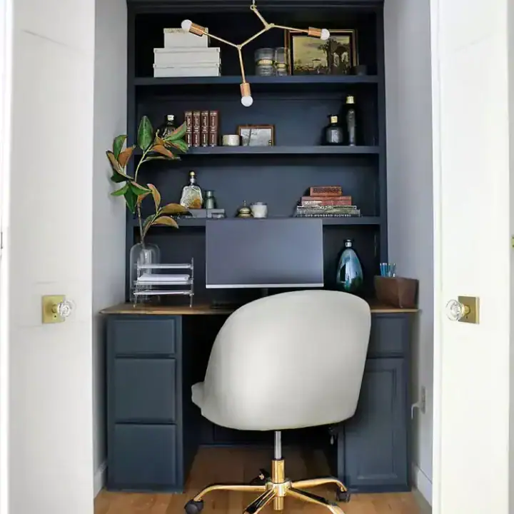 Image for Dark Shelves With Framed Art and Bold Lamp