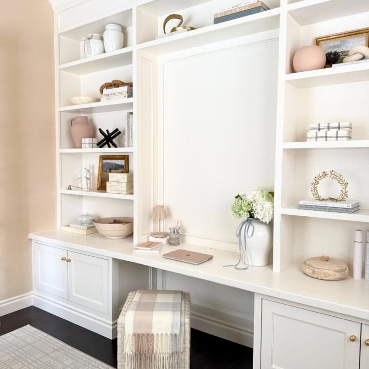 Image for Closet Office With Dark Shelves and Gold Lighting