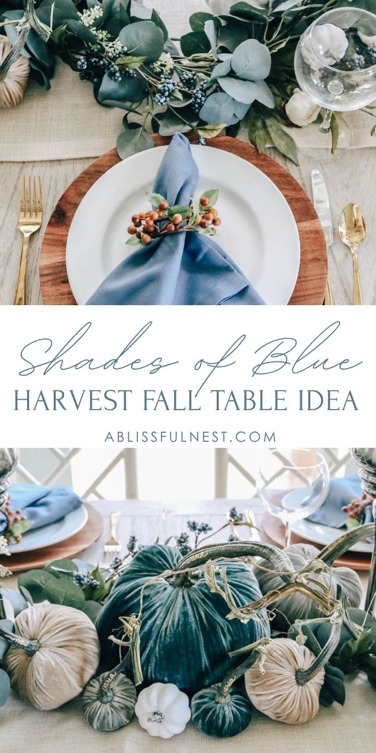 Shades of Blue Harvest Fall Table Idea | A Blissful Nest
