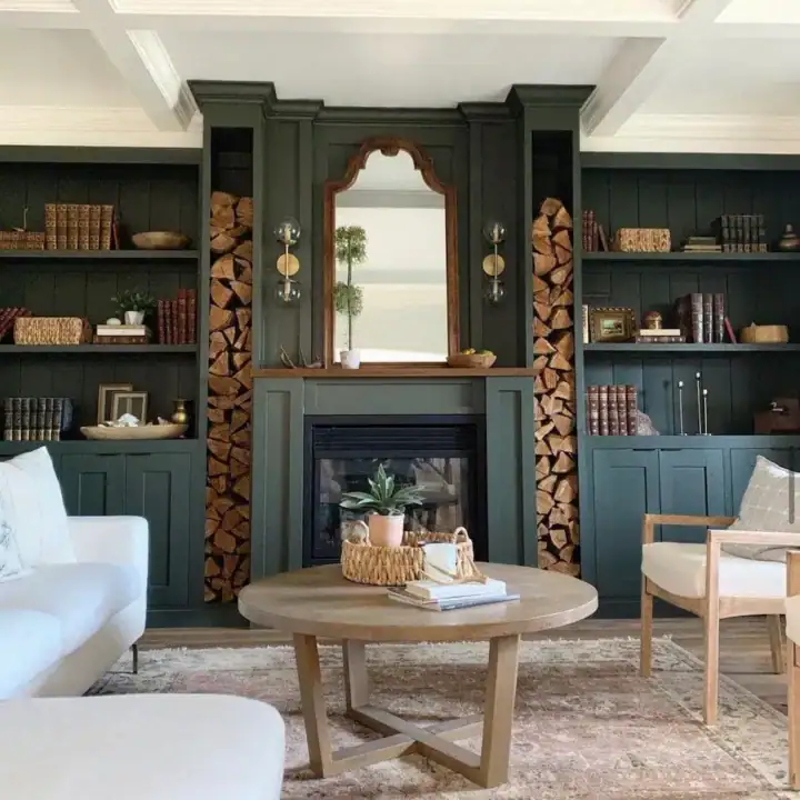 Image for Deep Green Built In Shelving + Wood Accent
