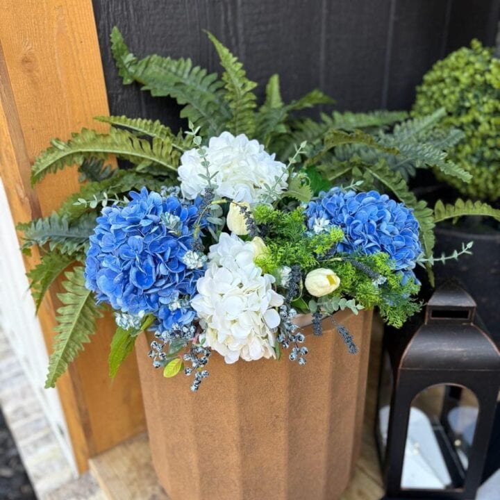 Image for Blue & White Floral Arrangement In Brown Planter