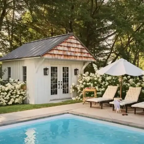 Image for Pool Side Lounge Area + Lush Blooms