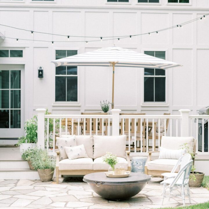 Image for Sunny Patio Space + Cream Sofa & Fire Table
