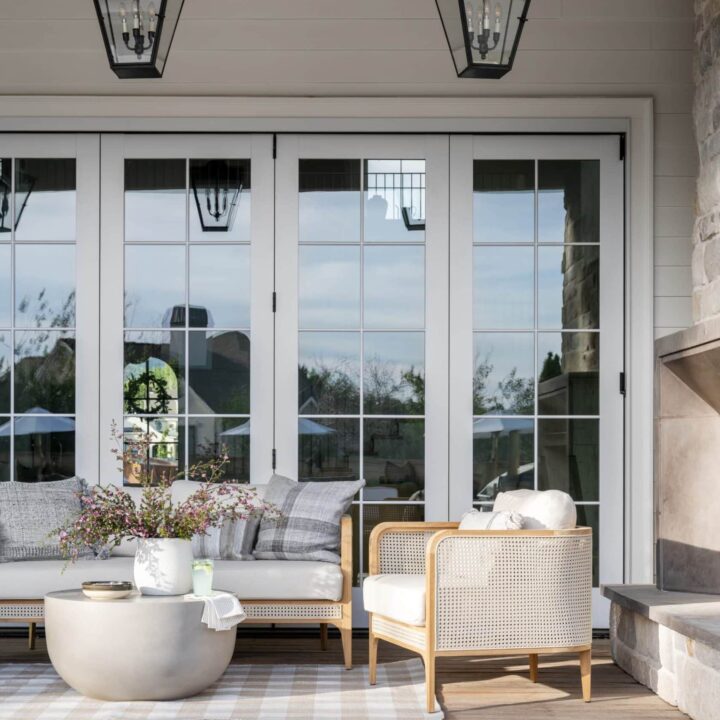 Image for Lantern Lit Patio Againts Tall Glass Doors