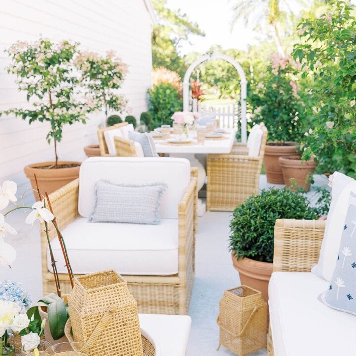 Image for Summer Patio With Wicker Seats & Potted Trees