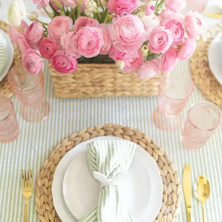 Image for Pink Peony Centerpiece & Woven Basket