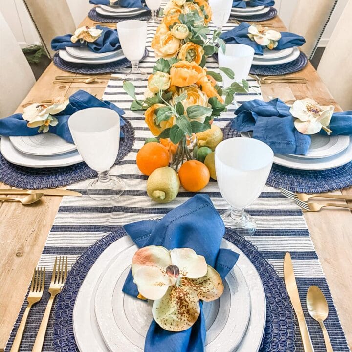Image for Blue Striped Runner + Fresh Citrus Centerpiece