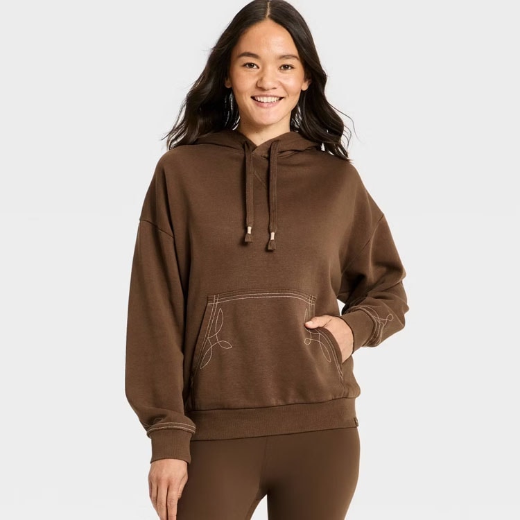 This brown patchwork oversized hoodie is an early fall staple! #ABlissfulNest