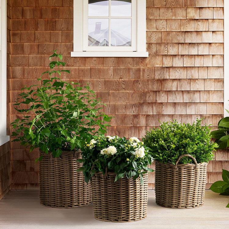 These all-weather woven planters are a must have for your front porch! #ABlissfulNest