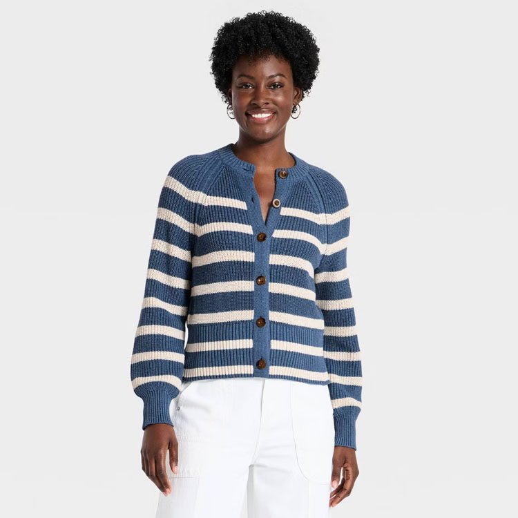 This blue striped cardigan is so chic for early fall! #ABlissfulNest