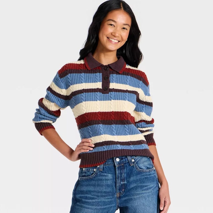 This striped collared sweater is so trendy and perfect for fall! #ABlissfulNest