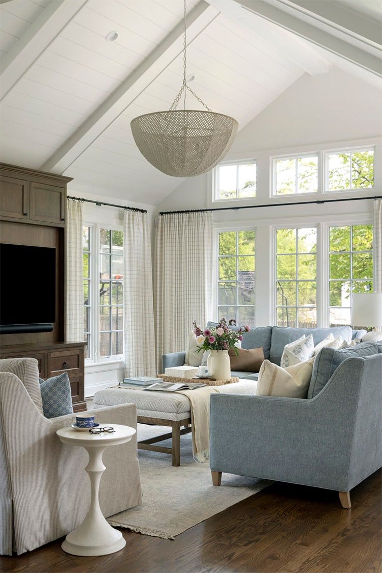 This stunning, vaulted ceiling living room designed by Bria Hammel Interiors is a dream! #ABlissfulNest
