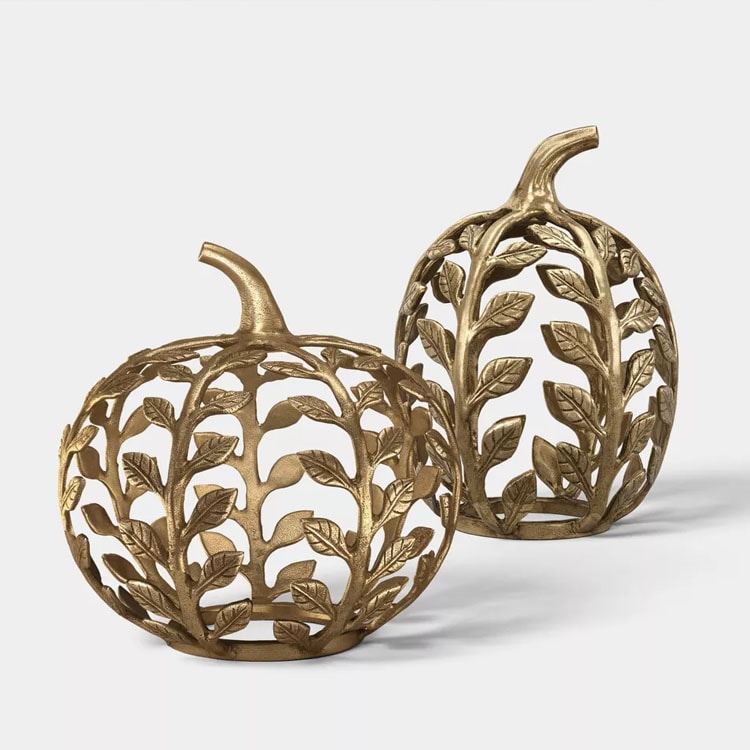 These gold metal pumpkins are must haves for fall! #ABlissfulNest