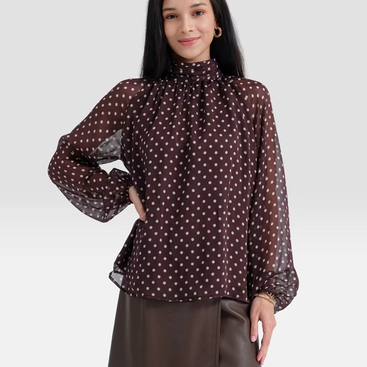 This polka dot high neck blouse is a fall must have! #ABlissfulNest