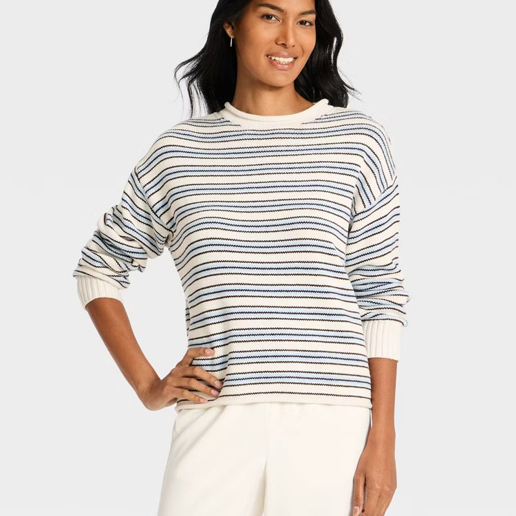 This blue striped rollneck sweater looks like Aritzia or JCrew for a fraction of the price! #ABlissfulNest