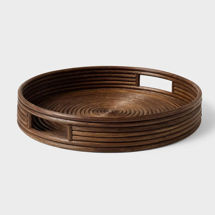 This round woven rattan tray is so cute to style this season and beyond! #ABlissfulNest
